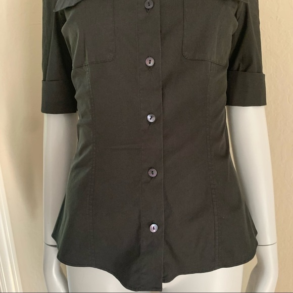 KENZO PARIS Poplin Stretch Button Up Black Blouse - Picture 4 of 15